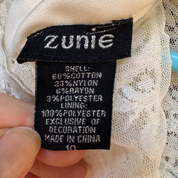 Zunie Cream Lace Long-Sleeve Dress 10 With High Collar & Back Zipper - Picture 2 of 7